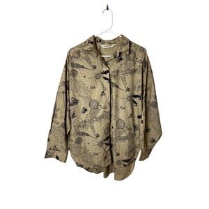 Diane Von Furstenberg Gray Ocean Cartography Button Down Linen Shirt XL